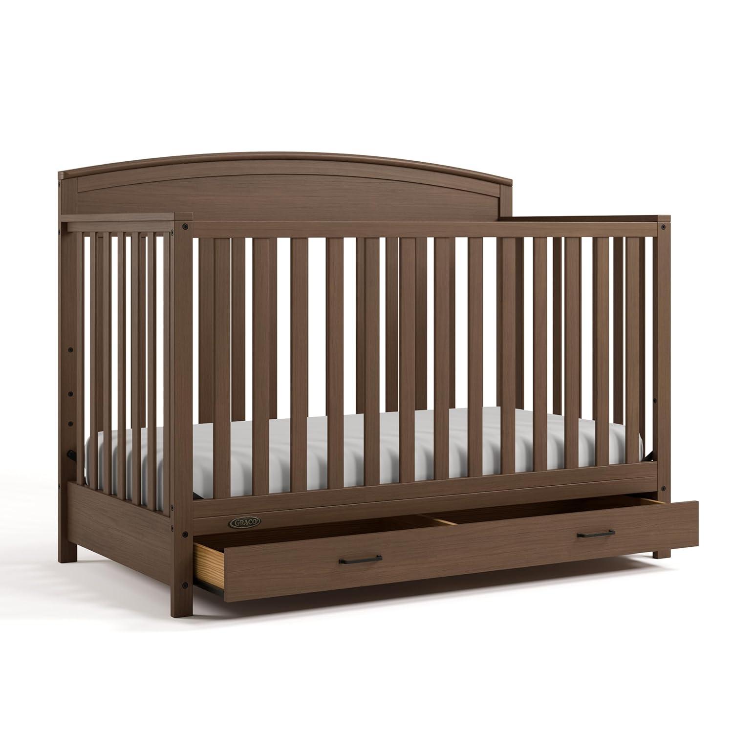 imageGraco Benton 5in1 Convertible Crib Gray GREENGUARD Gold Certified Converts from Baby Crib to Toddler Bed Daybed and FullSize Bed Fits Standard FullSize Crib MattressHazelnut