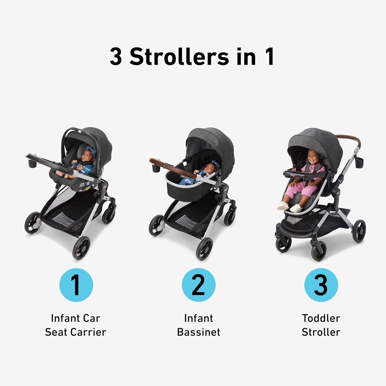 imageGraco Modes Nest Travel System 3in1 Modular Carseat Stroller Combo Adjustable Slide2Me Infant Car Seat Carrier Pramette Toddler Stroller Includes SnugRide 35 Lite Elite Infant Car Seat Bayfield