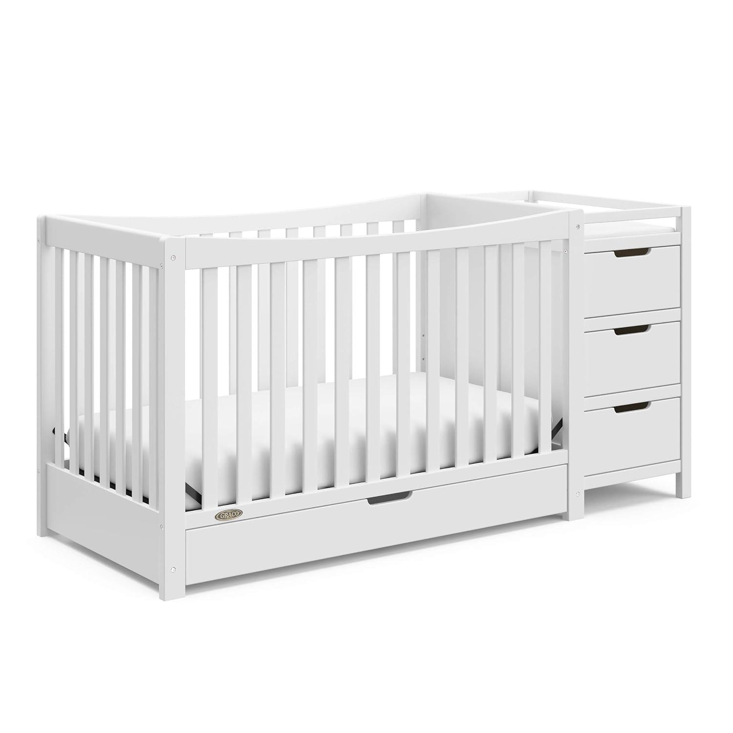 imageGraco Remi 4in1 Convertible Crib ampamp Changer White GREENGUARD Gold Certified Fits Standard Crib Mattress Converts to Toddler Bed and Full Bed 4 Adjustable Mattress Heights