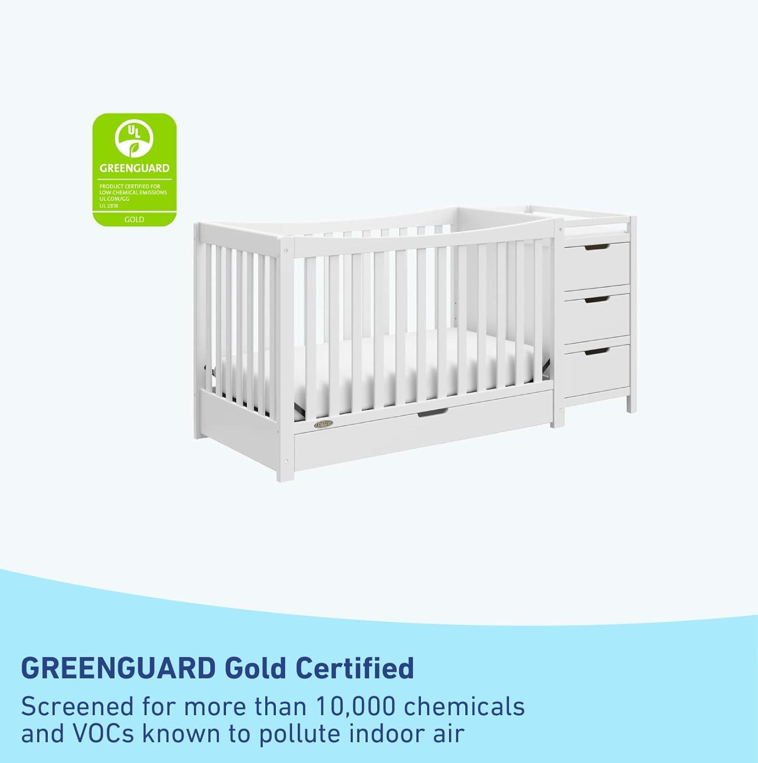 imageGraco Remi 4in1 Convertible Crib ampamp Changer White GREENGUARD Gold Certified Fits Standard Crib Mattress Converts to Toddler Bed and Full Bed 4 Adjustable Mattress Heights