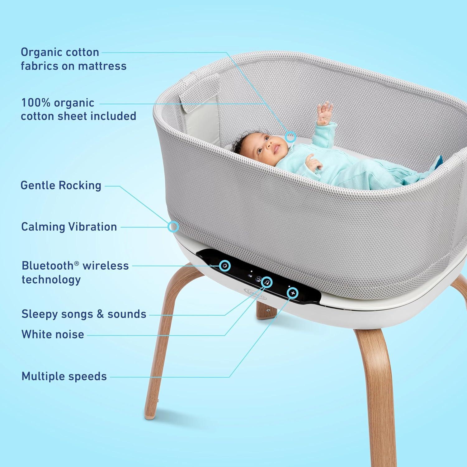 imageGraco SmartSense Soothing Baby Bassinet Smart Newborn Bassinet Detects and Automatically Responds to Babys Cries For Newborn Babies to 6 Months