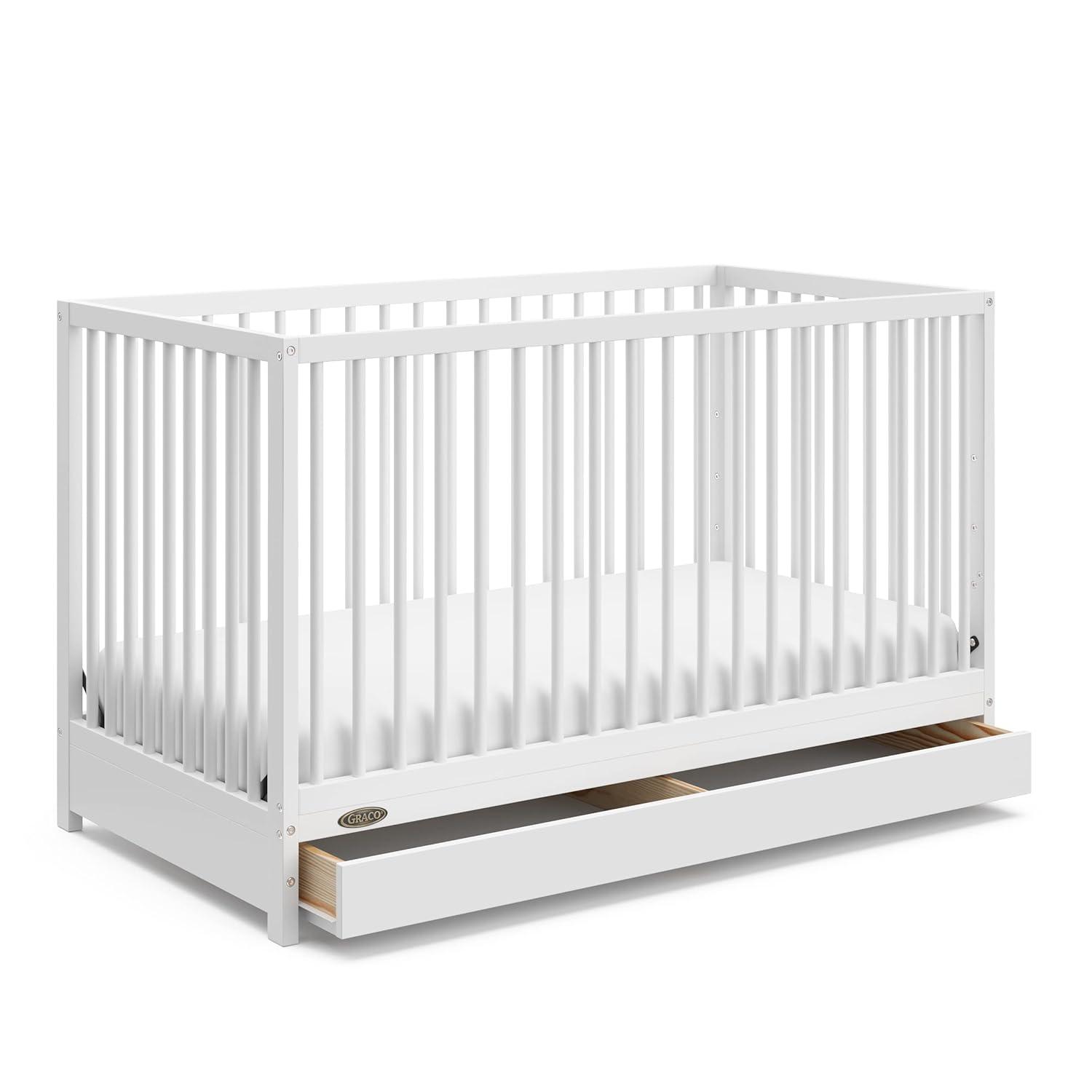 imageGraco Teddi 4in1 Convertible Mini Crib with Bonus WaterResistant Mattress Driftwood GREENGUARD Gold Certified 275Inch Mattress Included Ideal for Small Spaces Easy 30Minute AssemblyWhite