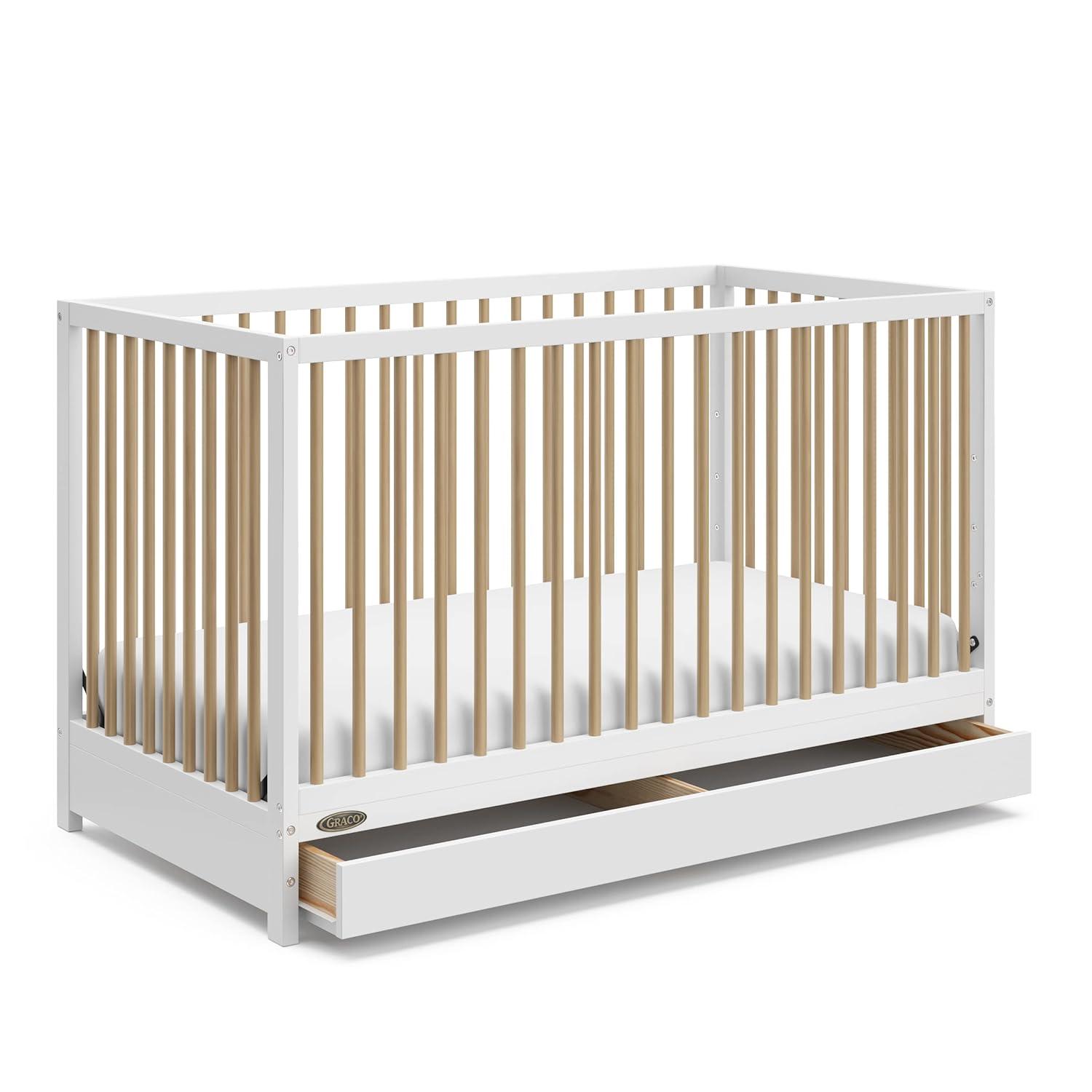 imageGraco Teddi 4in1 Convertible Mini Crib with Bonus WaterResistant Mattress Driftwood GREENGUARD Gold Certified 275Inch Mattress Included Ideal for Small Spaces Easy 30Minute AssemblyWhiteDriftwood