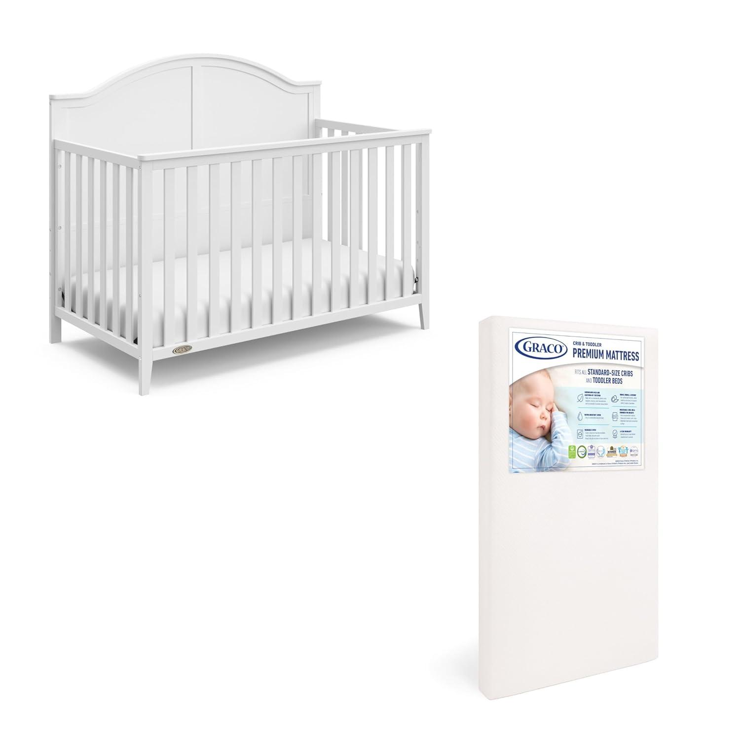 imageGraco Wilfred 5in1 Convertible Crib Black GREENGUARD Gold Certified Converts to Toddler Bed and FullSize Bed Fits Standard FullSize Crib Mattress Adjustable Mattress Support BaseWhite