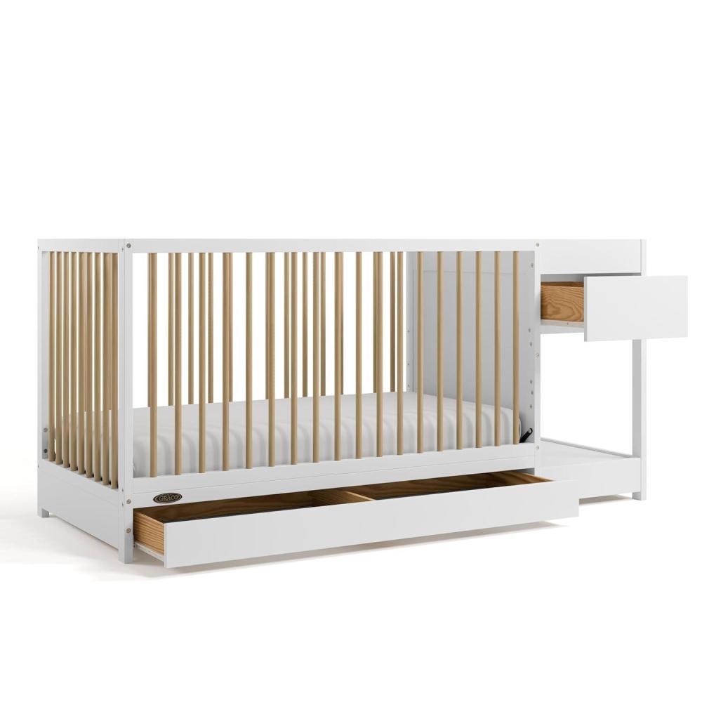 imageGraco Teddi 4in1 Convertible Mini Crib with Bonus WaterResistant Mattress Driftwood  GREENGUARD Gold Certified 275Inch Mattress Included Ideal for Small Spaces Easy 30Minute AssemblyWhiteDriftwood