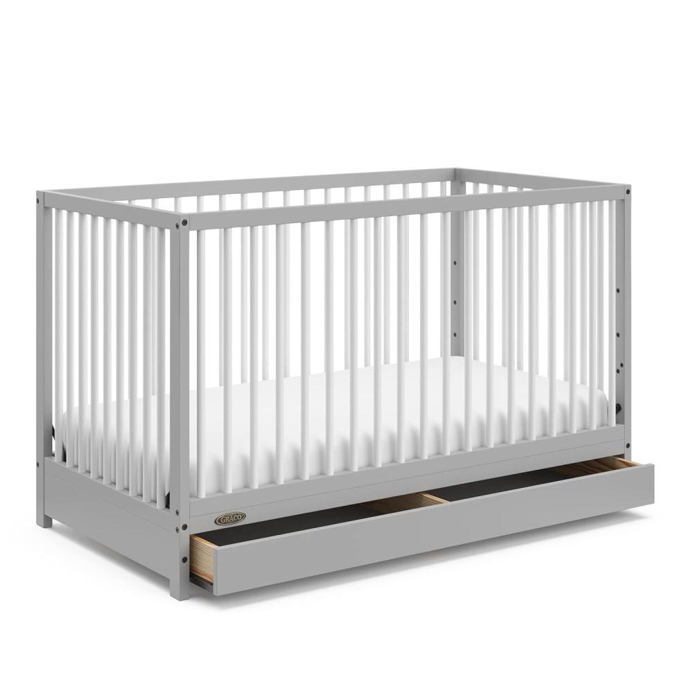 imageGraco Teddi 4in1 Convertible Mini Crib with Bonus WaterResistant Mattress Driftwood GREENGUARD Gold Certified 275Inch Mattress Included Ideal for Small Spaces Easy 30Minute AssemblyPebble GrayWhite