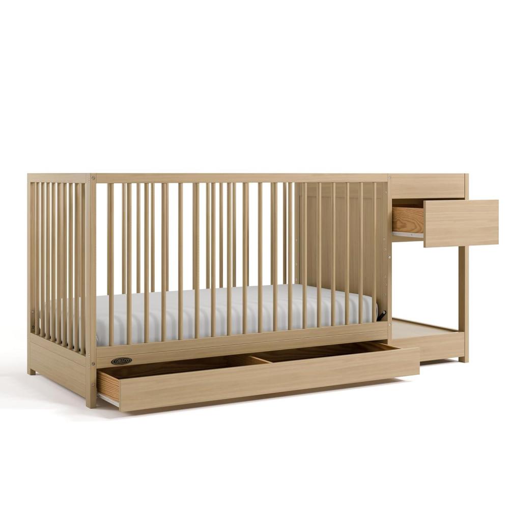 imageGraco Teddi 4in1 Convertible Mini Crib with Bonus WaterResistant Mattress Driftwood GREENGUARD Gold Certified 275Inch Mattress Included Ideal for Small Spaces Easy 30Minute AssemblyDriftwood
