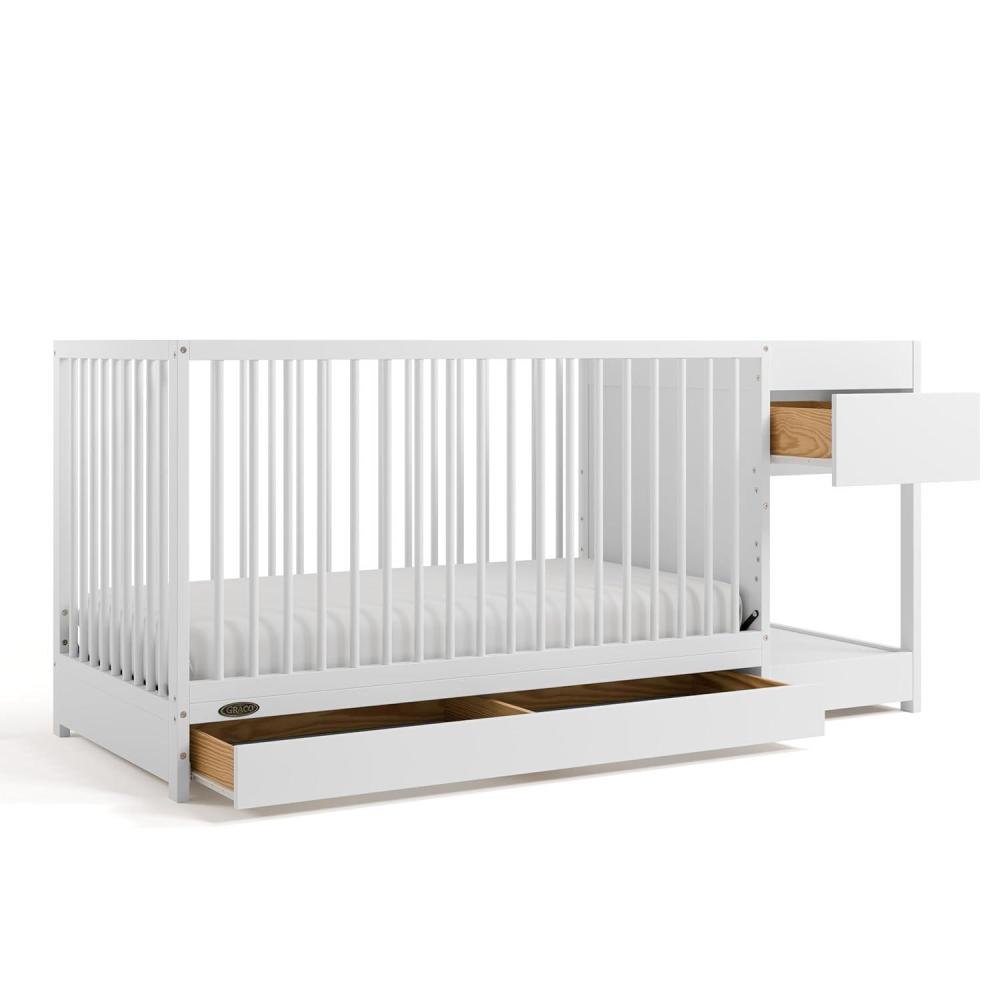 imageGraco Teddi 4in1 Convertible Mini Crib with Bonus WaterResistant Mattress Driftwood GREENGUARD Gold Certified 275Inch Mattress Included Ideal for Small Spaces Easy 30Minute AssemblyWhite