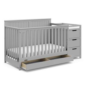 Graco Hadley 5-in-1 Convertible Crib with Drawer (White) – GREENGUARD Gold Certified, Crib with Drawer Combo, Full-Size Nursery Storage Drawer, Converts to Toddler Bed, Daybed(Pebble Gray)