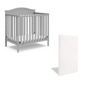 Graco Stella 4-in-1 Convertible Mini Crib with Bonus Mattress (Driftwood) – Includes Bonus 2.75 Inch Thick Mattress with Water-Resistant Cover, Converts to Twin Bed, Ideal Crib for Small Spaces(Pebble Gray)