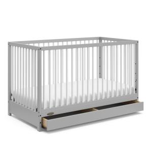 Graco Teddi 4-in-1 Convertible Mini Crib with Bonus Water-Resistant Mattress (Driftwood) – GREENGUARD Gold Certified, 2.75-Inch Mattress Included, Ideal for Small Spaces, Easy 30-Minute Assembly(Pebble Gray/White)