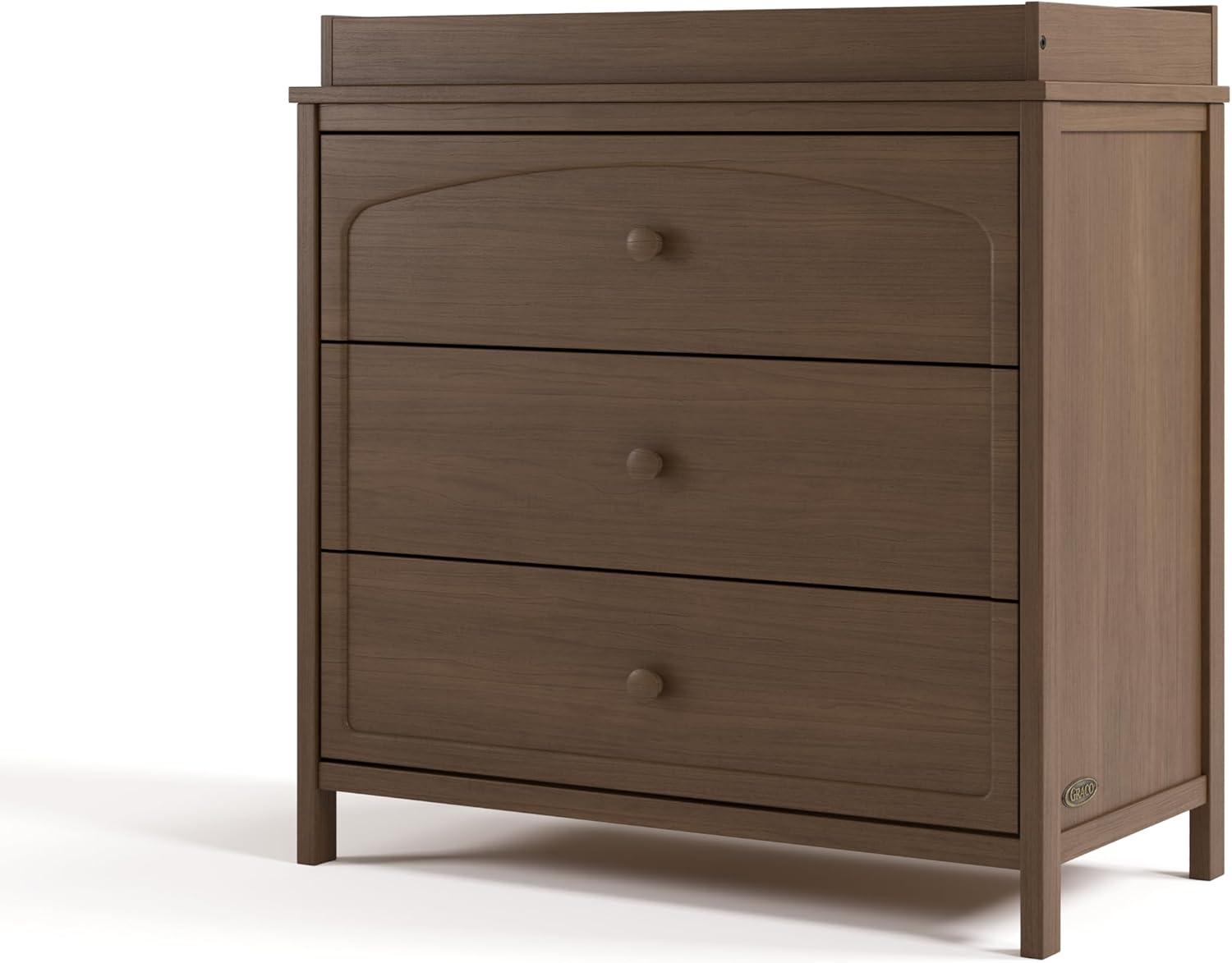 imageGraco Olivia 3 Drawer Combo Dresser Driftwood GREENGUARD Gold Certified Baby Dresser Kids Bedroom Storage Organizer Interlocking Drawer System AntiTip Kit IncludedHazelnut