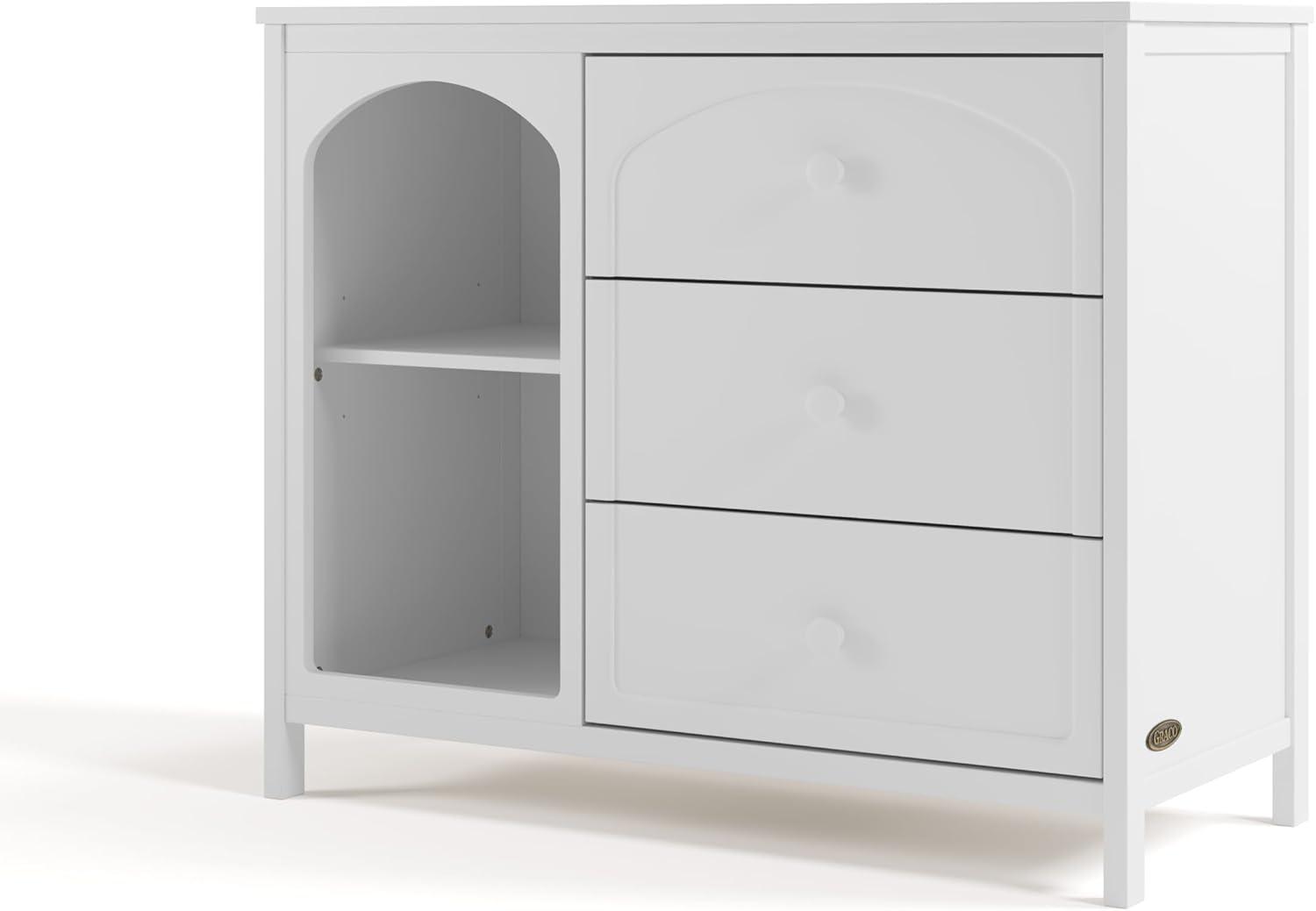 imageGraco Olivia 3 Drawer Combo Dresser Driftwood GREENGUARD Gold Certified Baby Dresser Kids Bedroom Storage Organizer Interlocking Drawer System AntiTip Kit IncludedWhite