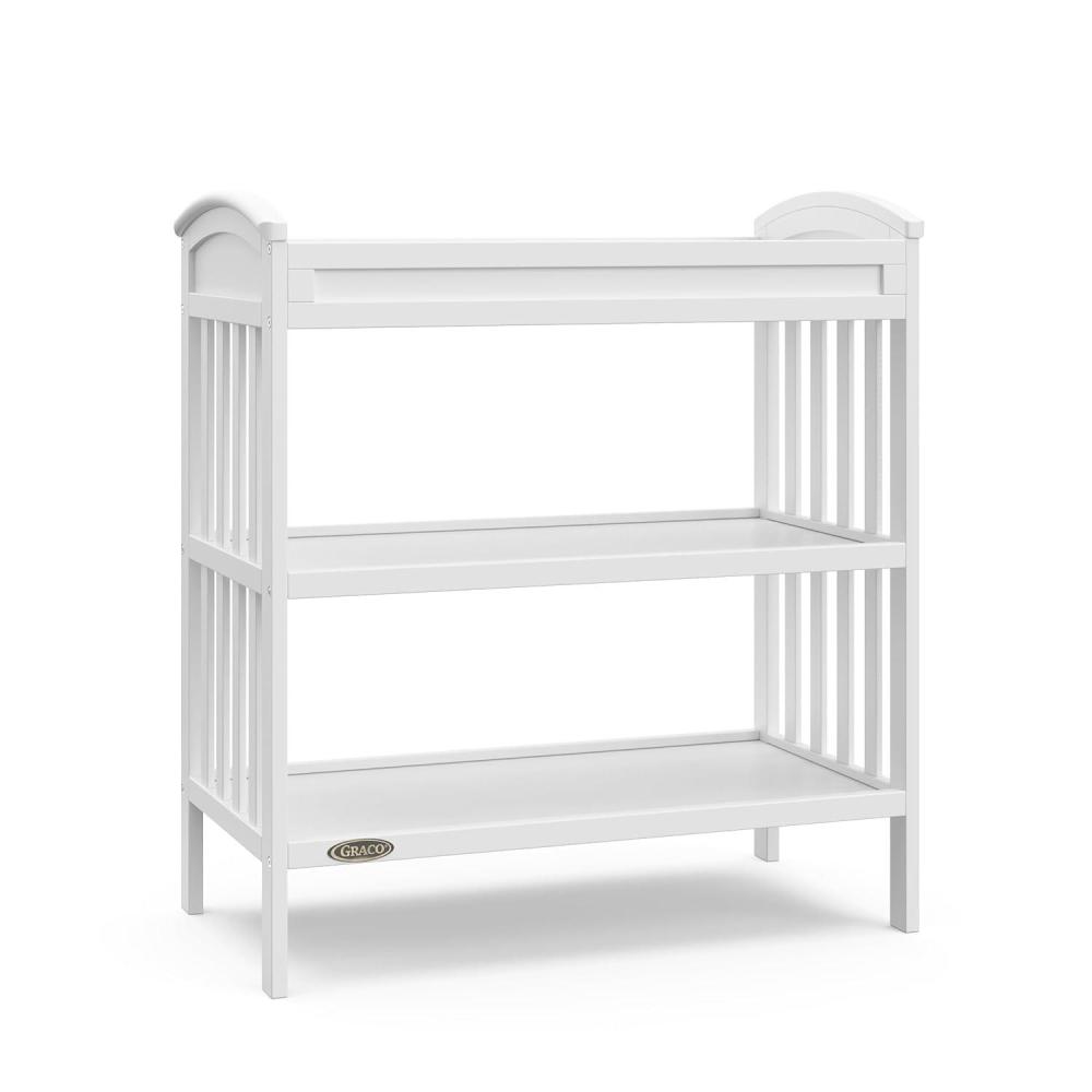 imageGraco Benton Changing Table with Bonus WaterResistant Changing Pad White  GREENGUARD Gold Certified Includes Diaper Change Pad with Safety Strap 2 Open Storage Shelves for OrganizingWhite