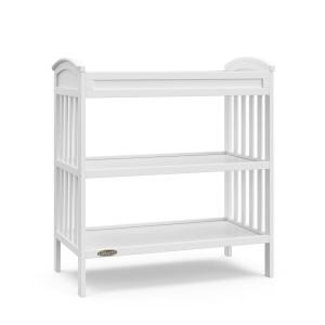 Graco Benton Changing Table with Bonus Water-Resistant Changing Pad (White) – GREENGUARD Gold Certified, Includes Diaper Change Pad with Safety Strap, 2 Open Storage Shelves for Organizing(White)