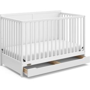 Graco Melrose 5-in-1 Convertible Crib with Drawer (White) – GREENGUARD Gold Certified, Fits Standard Crib Mattress, Converts to Toddler Bed, Daybed and Full Bed, 4 Adjustable Mattress Heights(White)