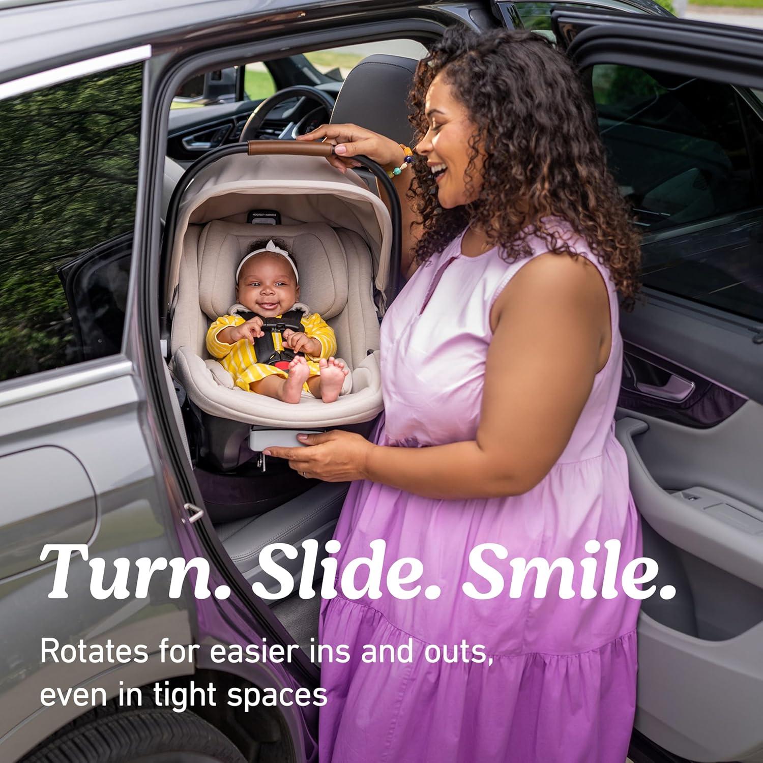 imageGraco SnugRide Turn ampamp Slide Infant Car Seat Rear Facing Rotating Car Seat with Base for 430 lbs with 180 Degree Turn for Easy Access Lightweight Carseat with SnugLock Technology Sandstone