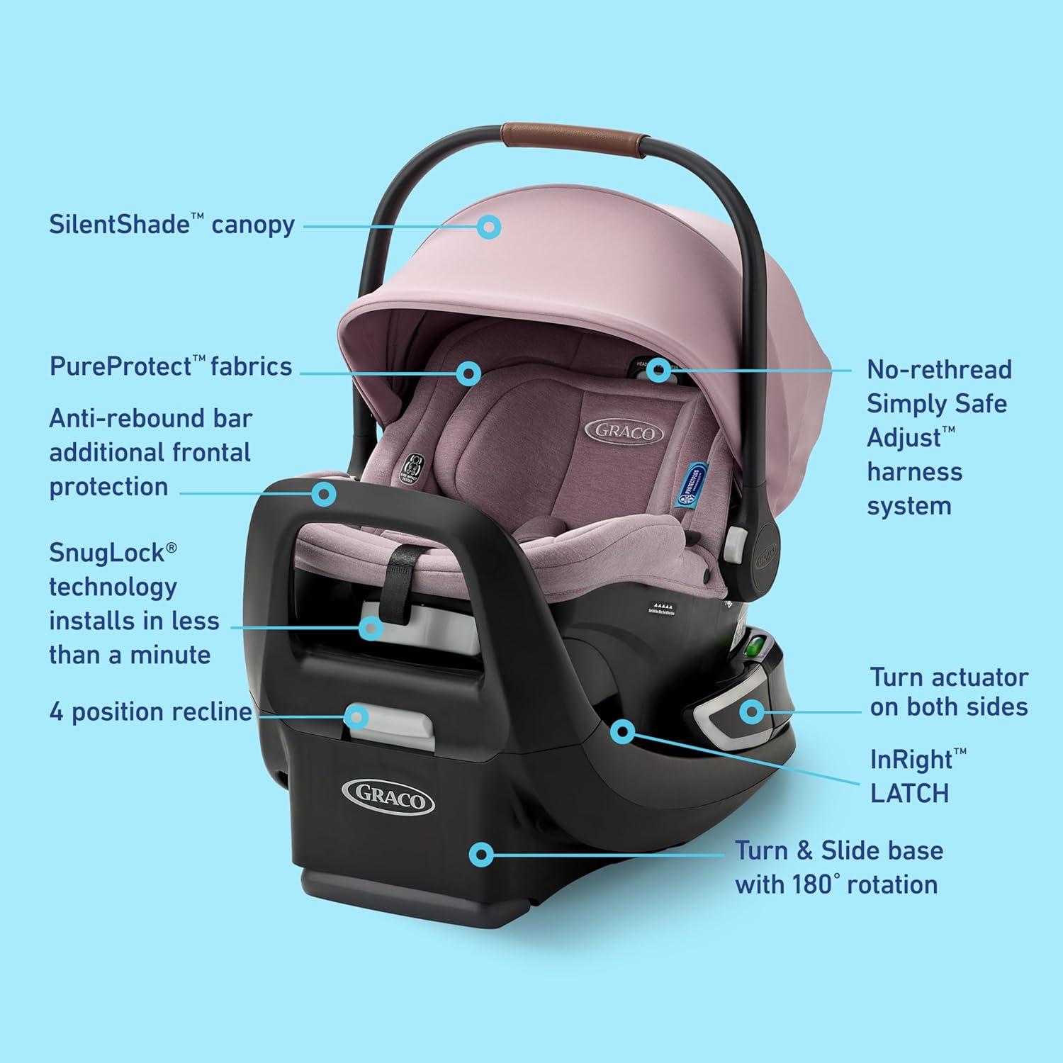 imageGraco SnugRide Turn ampamp Slide Infant Car Seat Rear Facing Rotating Car Seat with Base for 430 lbs with 180 Degree Turn for Easy Access Lightweight Carseat with SnugLock Technology Mulberry