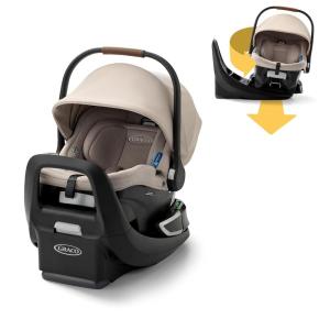 Graco SnugRide Turn & Slide Infant Car Seat, Rear Facing Rotating Car Seat with Base for 4-30 lbs. with 180 Degree Turn for Easy Access, Lightweight Carseat with SnugLock Technology, Sandstone
