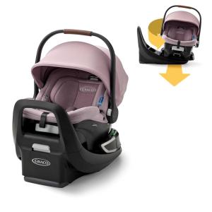 Graco SnugRide Turn & Slide Infant Car Seat, Rear Facing Rotating Car Seat with Base for 4-30 lbs. with 180 Degree Turn for Easy Access, Lightweight Carseat with SnugLock Technology, Mulberry