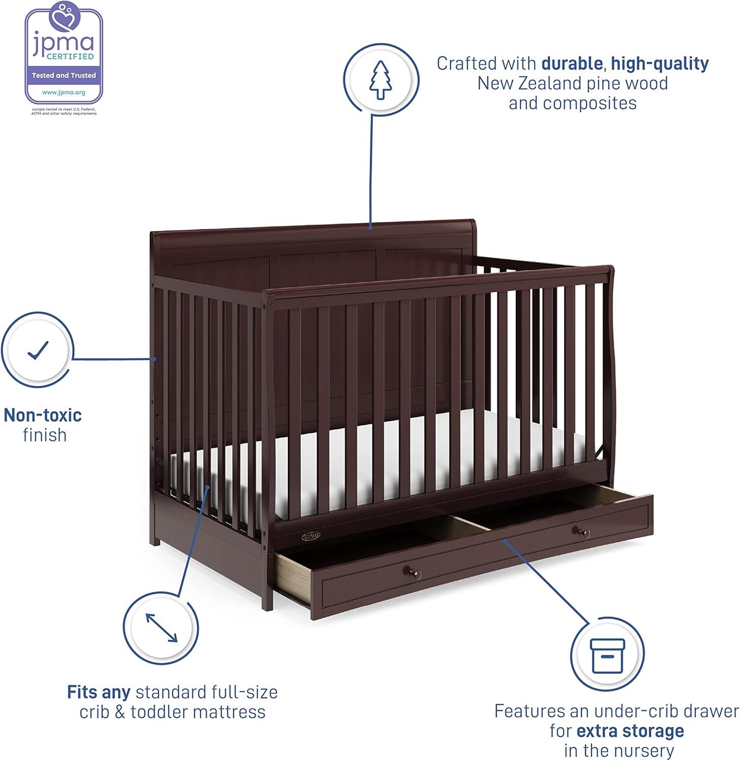 imageGraco Asheville 5in1 Convertible Crib with Drawer White GREENGUARD Gold Certified Crib with Drawer Combo FullSize Nursery Storage Drawer Converts to Toddler Bed Daybed and FullSize BedEspresso
