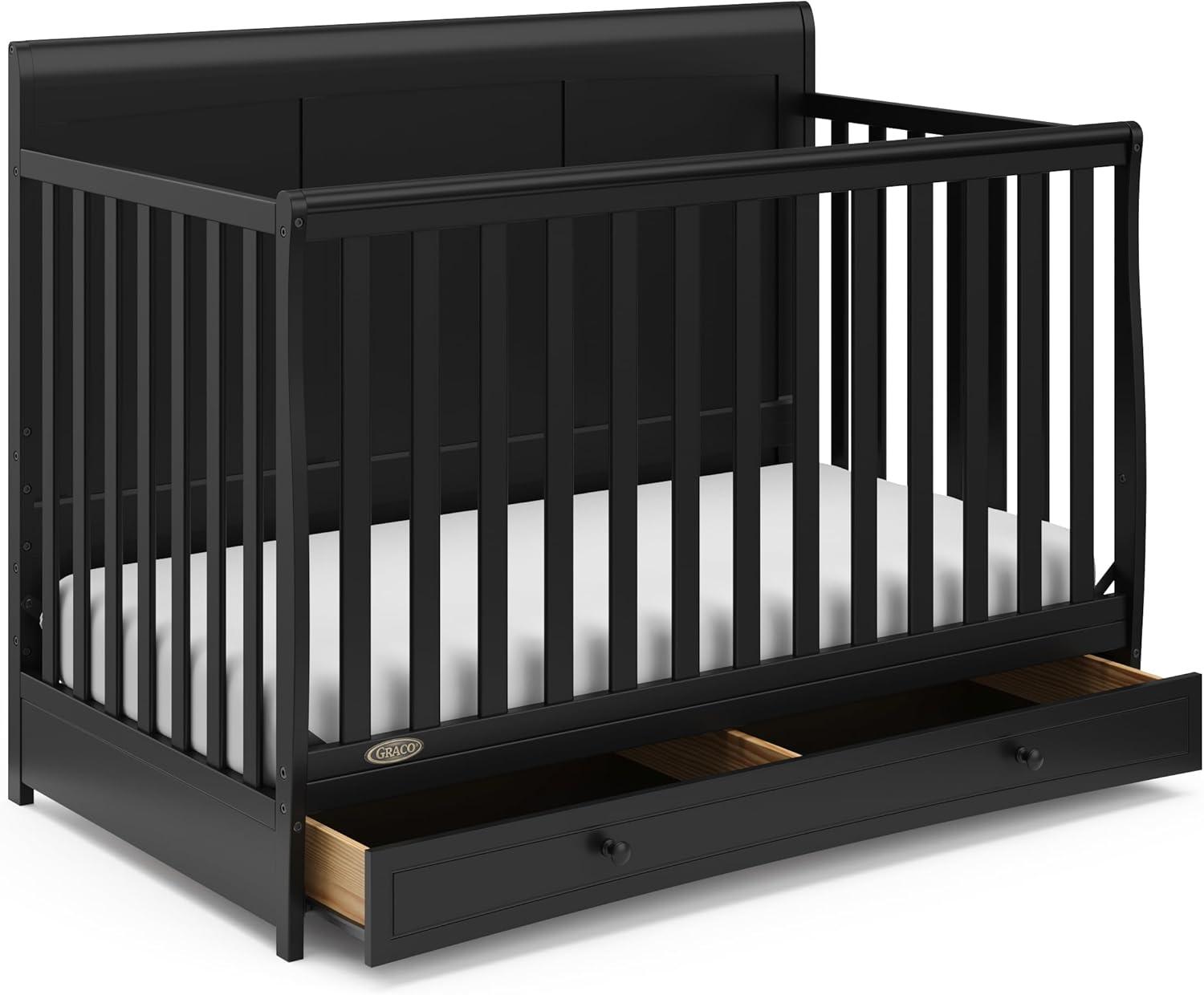 imageGraco Asheville 5in1 Convertible Crib with Drawer White GREENGUARD Gold Certified Crib with Drawer Combo FullSize Nursery Storage Drawer Converts to Toddler Bed Daybed and FullSize BedBlack