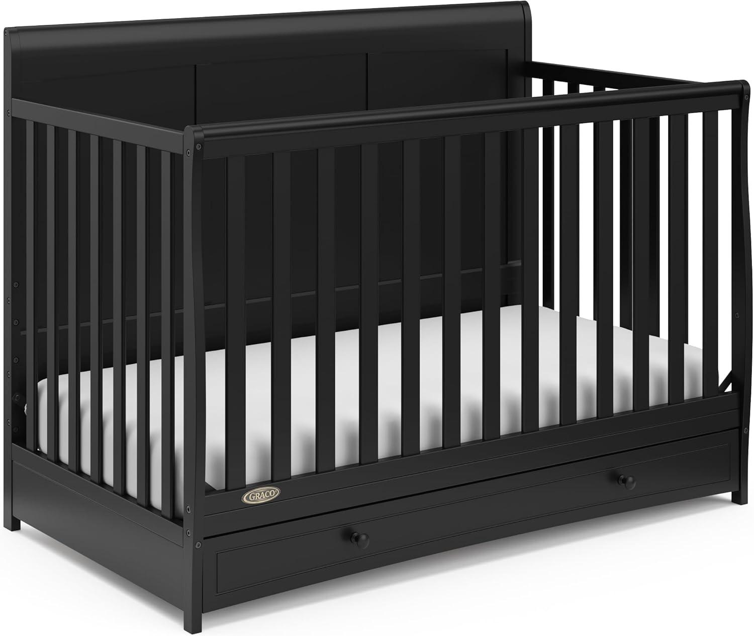 imageGraco Asheville 5in1 Convertible Crib with Drawer White GREENGUARD Gold Certified Crib with Drawer Combo FullSize Nursery Storage Drawer Converts to Toddler Bed Daybed and FullSize BedBlack