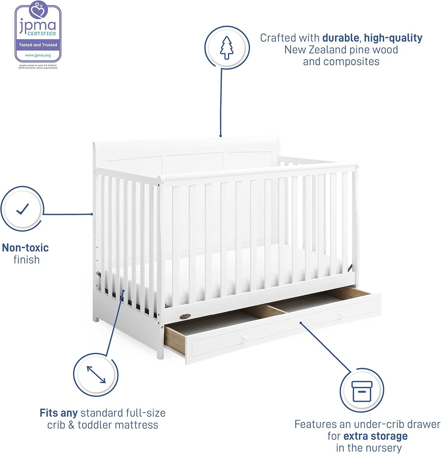 imageGraco Asheville 5in1 Convertible Crib with Drawer White GREENGUARD Gold Certified Crib with Drawer Combo FullSize Nursery Storage Drawer Converts to Toddler Bed Daybed and FullSize BedWhite