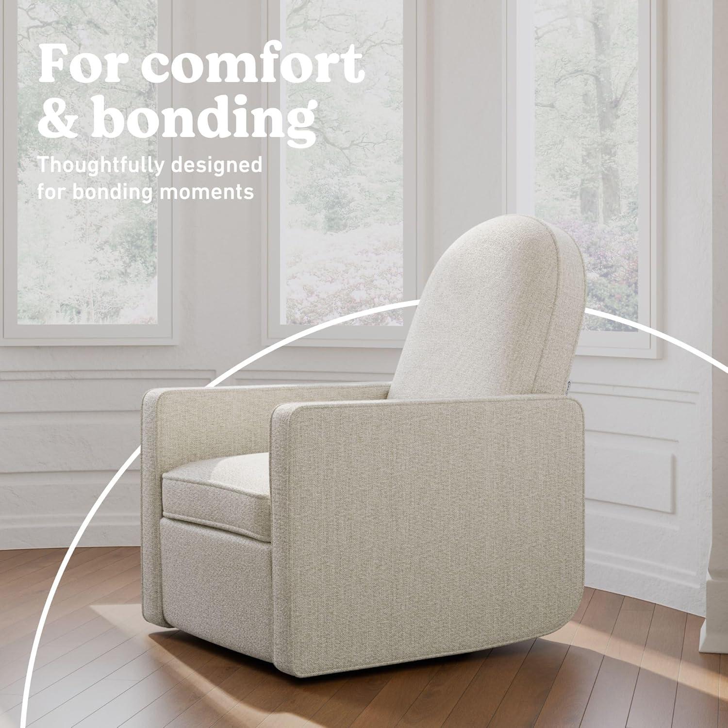 imageGraco Olivia SmallSpaces Premium Nursery Power Recliner Swivel Glider Ivory Boucle Smaller Profile for Smaller Rooms Upholstered Power Recliner Chair USB Charging Port Durable Metal BaseDune Basketweave