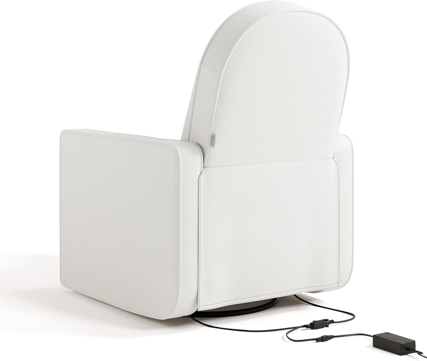imageGraco Olivia SmallSpaces Premium Nursery Power Recliner Swivel Glider Ivory Boucle Smaller Profile for Smaller Rooms Upholstered Power Recliner Chair USB Charging Port Durable Metal BaseIvory Basketweave