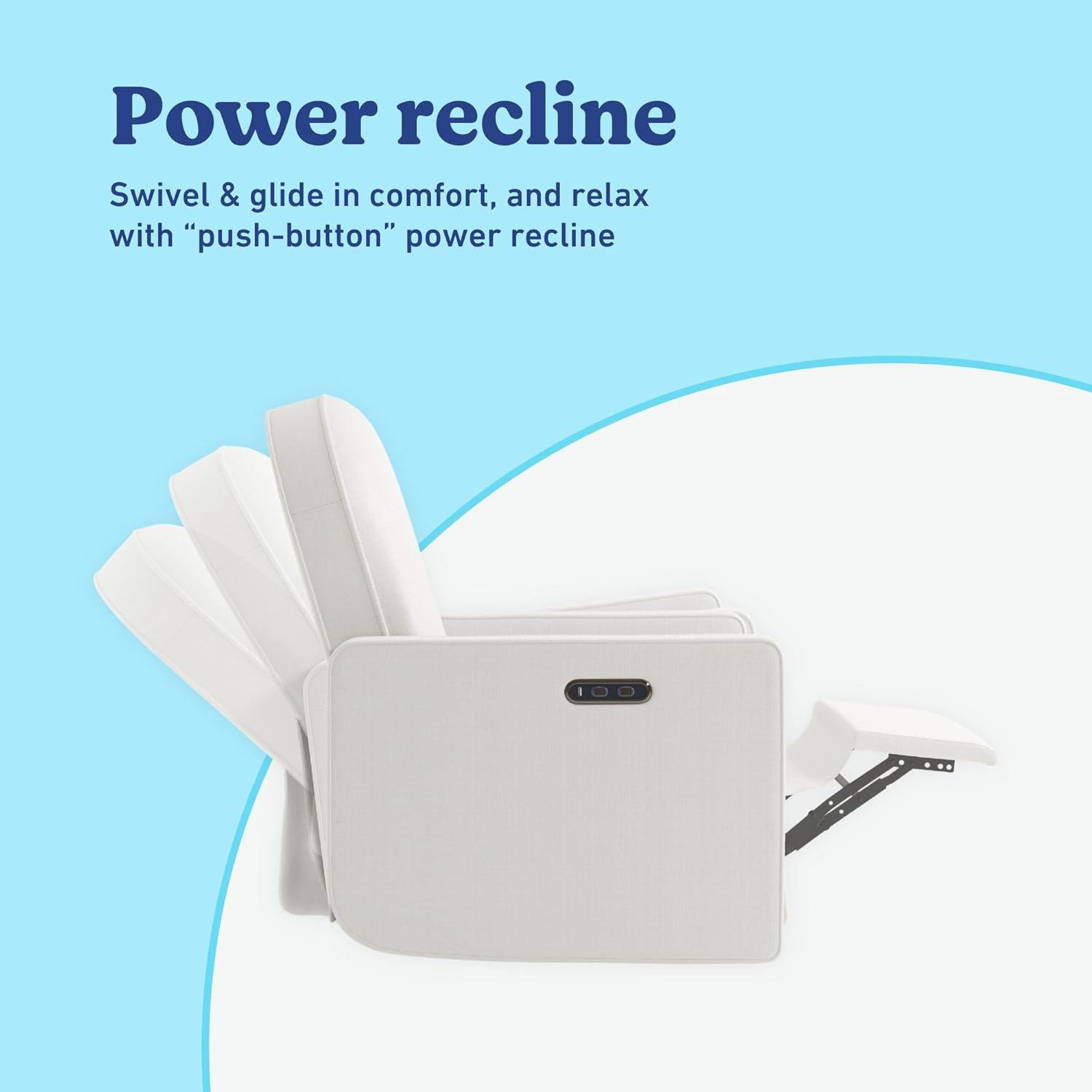 imageGraco Olivia SmallSpaces Premium Nursery Power Recliner Swivel Glider Ivory Boucle Smaller Profile for Smaller Rooms Upholstered Power Recliner Chair USB Charging Port Durable Metal BaseIvory Basketweave