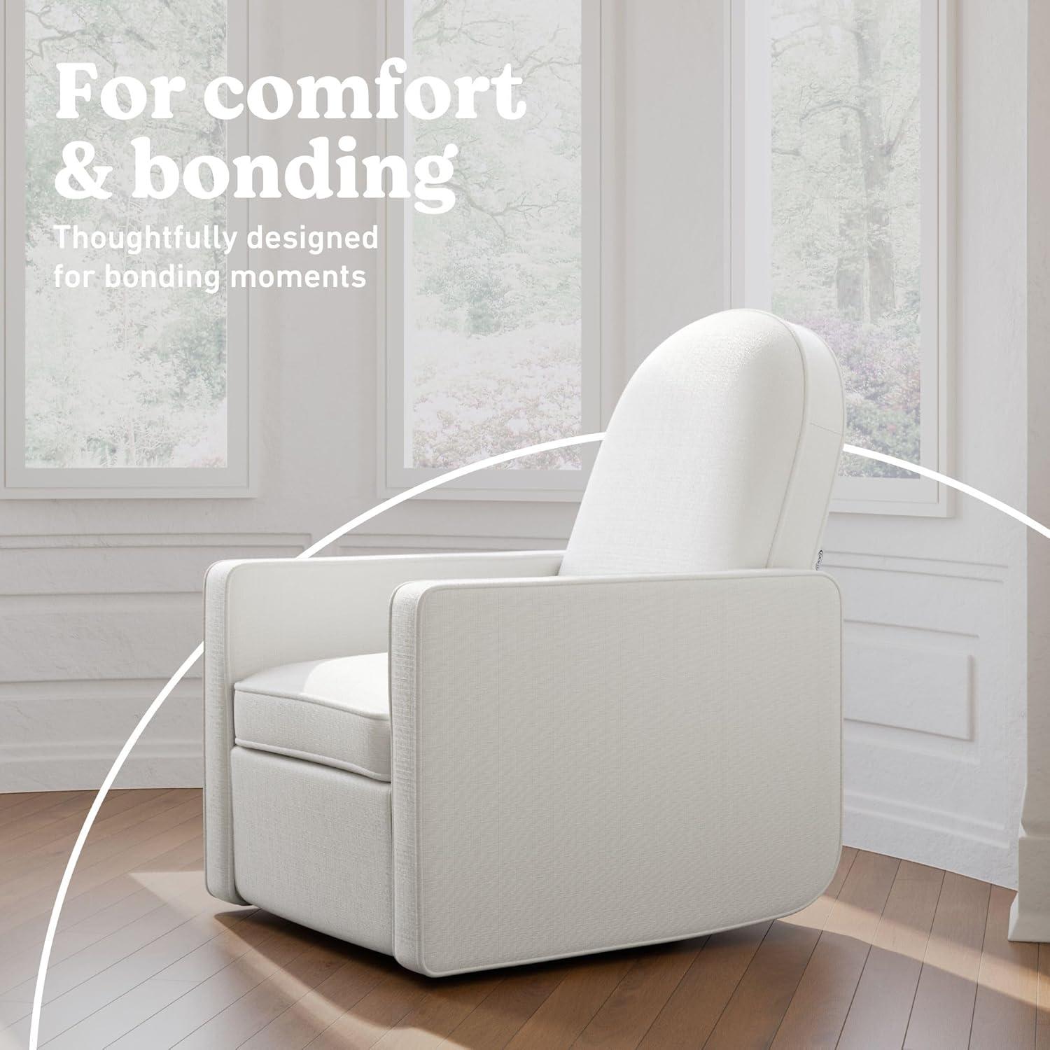 imageGraco Olivia SmallSpaces Premium Nursery Power Recliner Swivel Glider Ivory Boucle Smaller Profile for Smaller Rooms Upholstered Power Recliner Chair USB Charging Port Durable Metal BaseIvory Basketweave