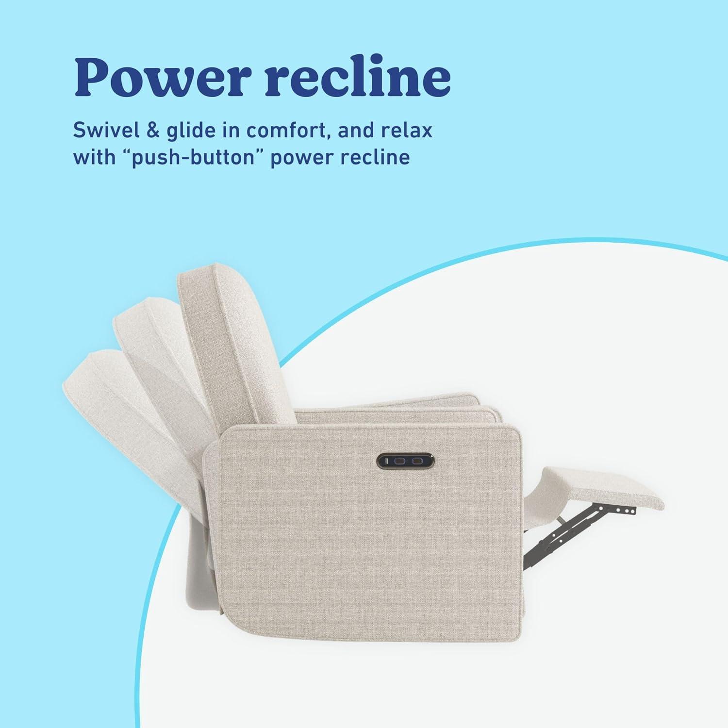 imageGraco Olivia SmallSpaces Premium Nursery Power Recliner Swivel Glider Ivory Boucle Smaller Profile for Smaller Rooms Upholstered Power Recliner Chair USB Charging Port Durable Metal BaseDune Basketweave