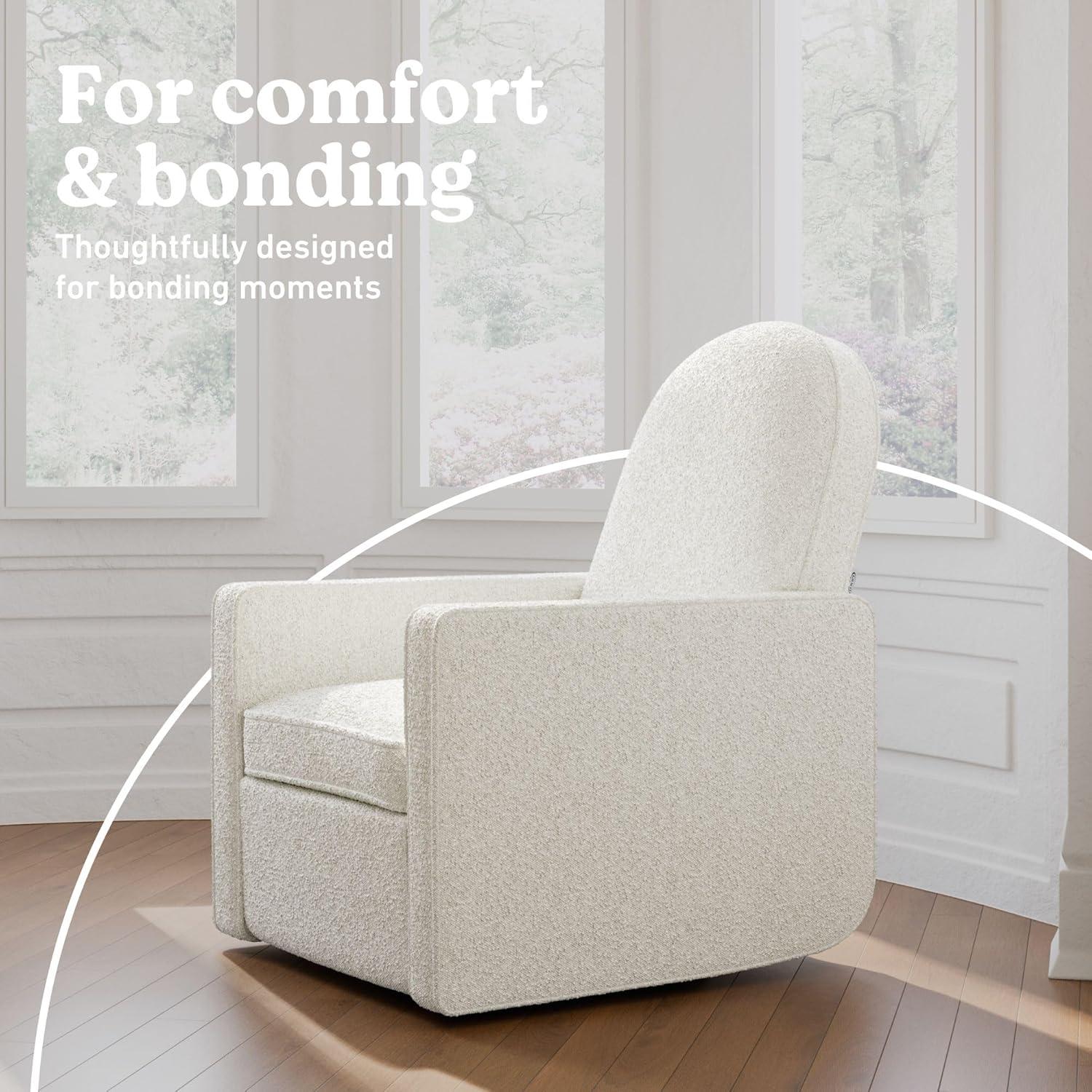 imageGraco Olivia SmallSpaces Premium Nursery Power Recliner Swivel Glider Ivory Boucle Smaller Profile for Smaller Rooms Upholstered Power Recliner Chair USB Charging Port Durable Metal BaseIvory Boucle