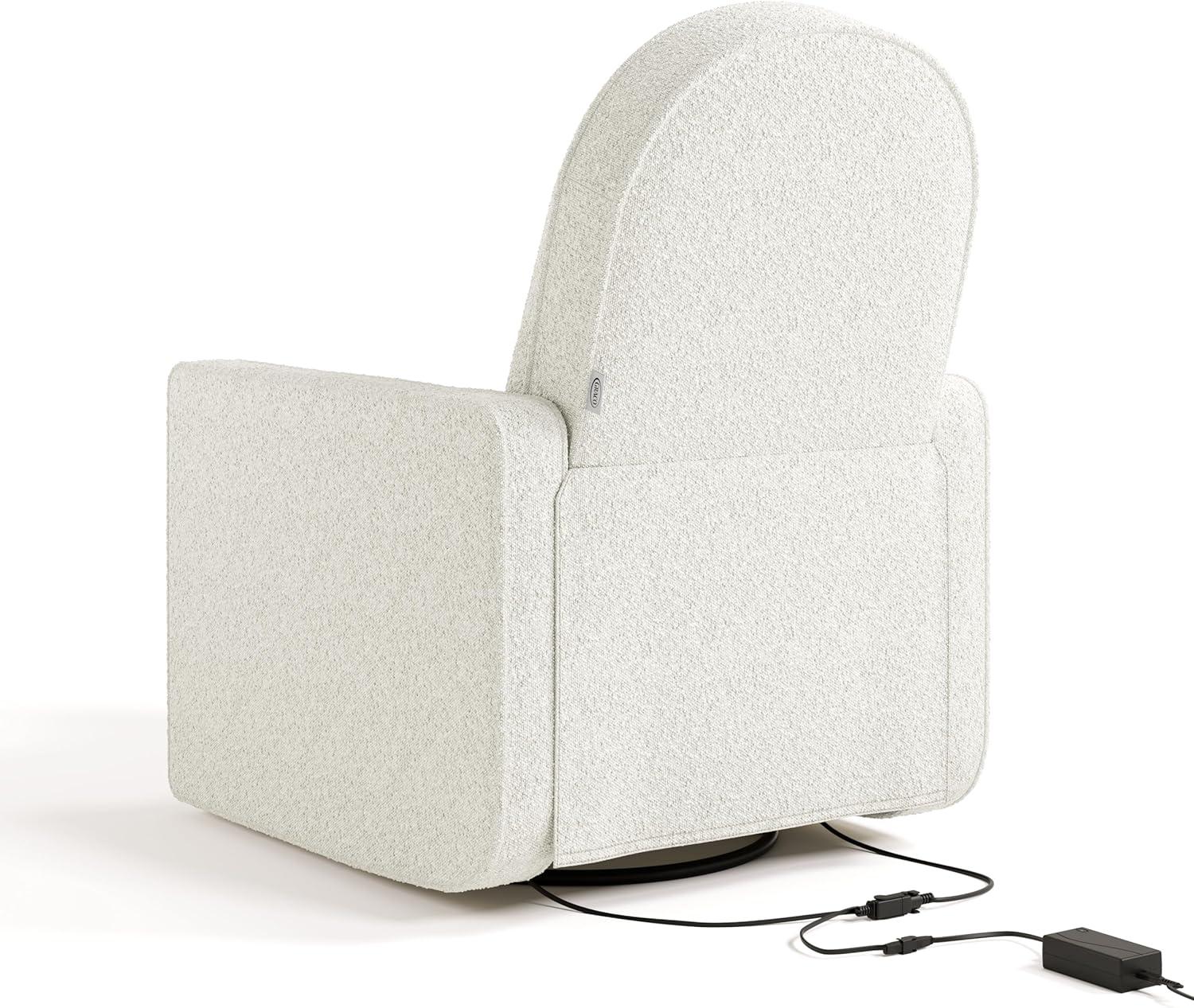 imageGraco Olivia SmallSpaces Premium Nursery Power Recliner Swivel Glider Ivory Boucle Smaller Profile for Smaller Rooms Upholstered Power Recliner Chair USB Charging Port Durable Metal BaseIvory Boucle