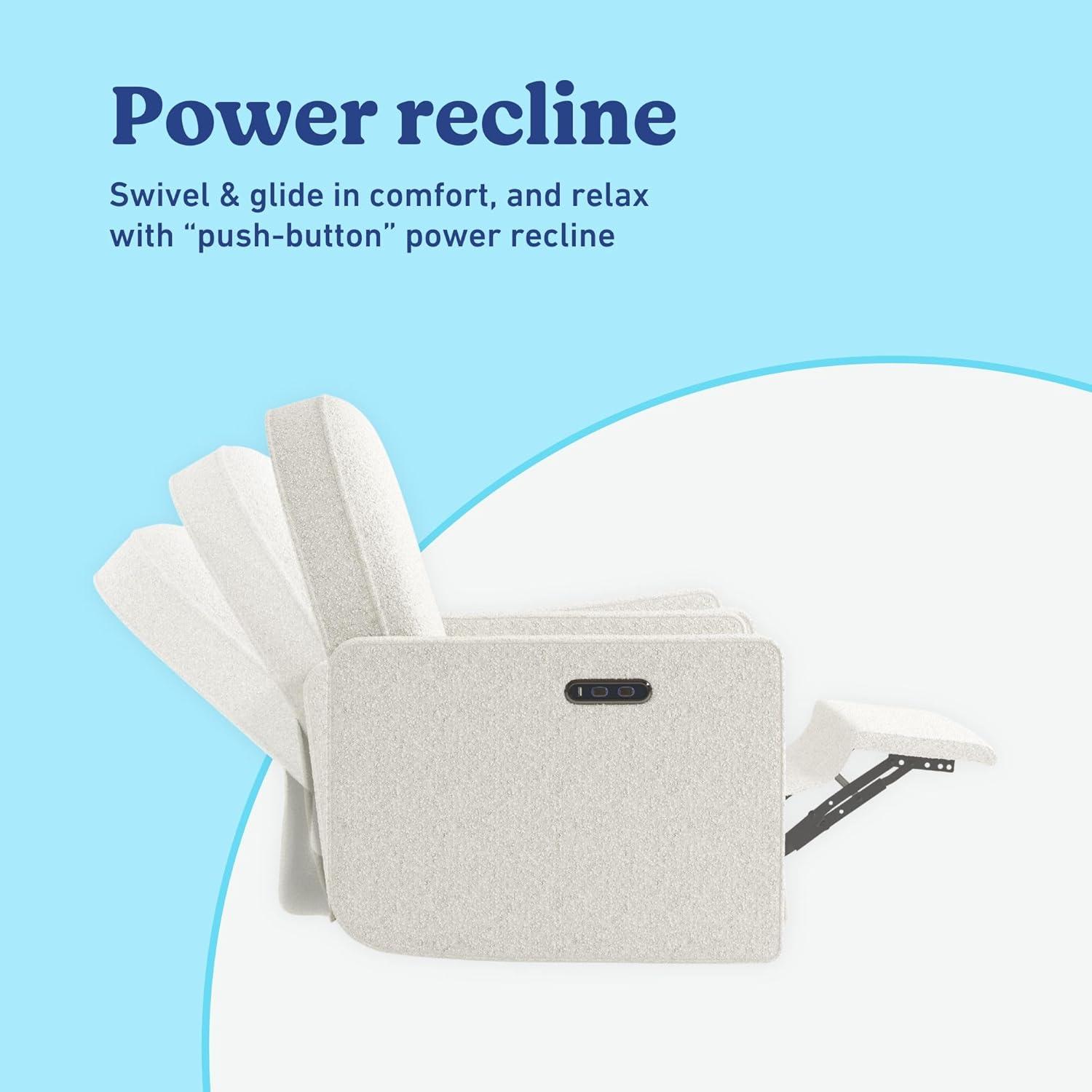 imageGraco Olivia SmallSpaces Premium Nursery Power Recliner Swivel Glider Ivory Boucle Smaller Profile for Smaller Rooms Upholstered Power Recliner Chair USB Charging Port Durable Metal BaseIvory Boucle