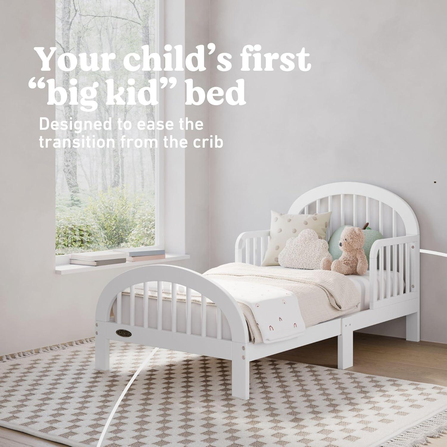 imageGraco Olivia Toddler Bed Driftwood GREENGUARD Gold Certified Includes Toddler Safety Guardrails Fits Standard Crib amp Toddler Mattress Stylish Arched DesignWhite