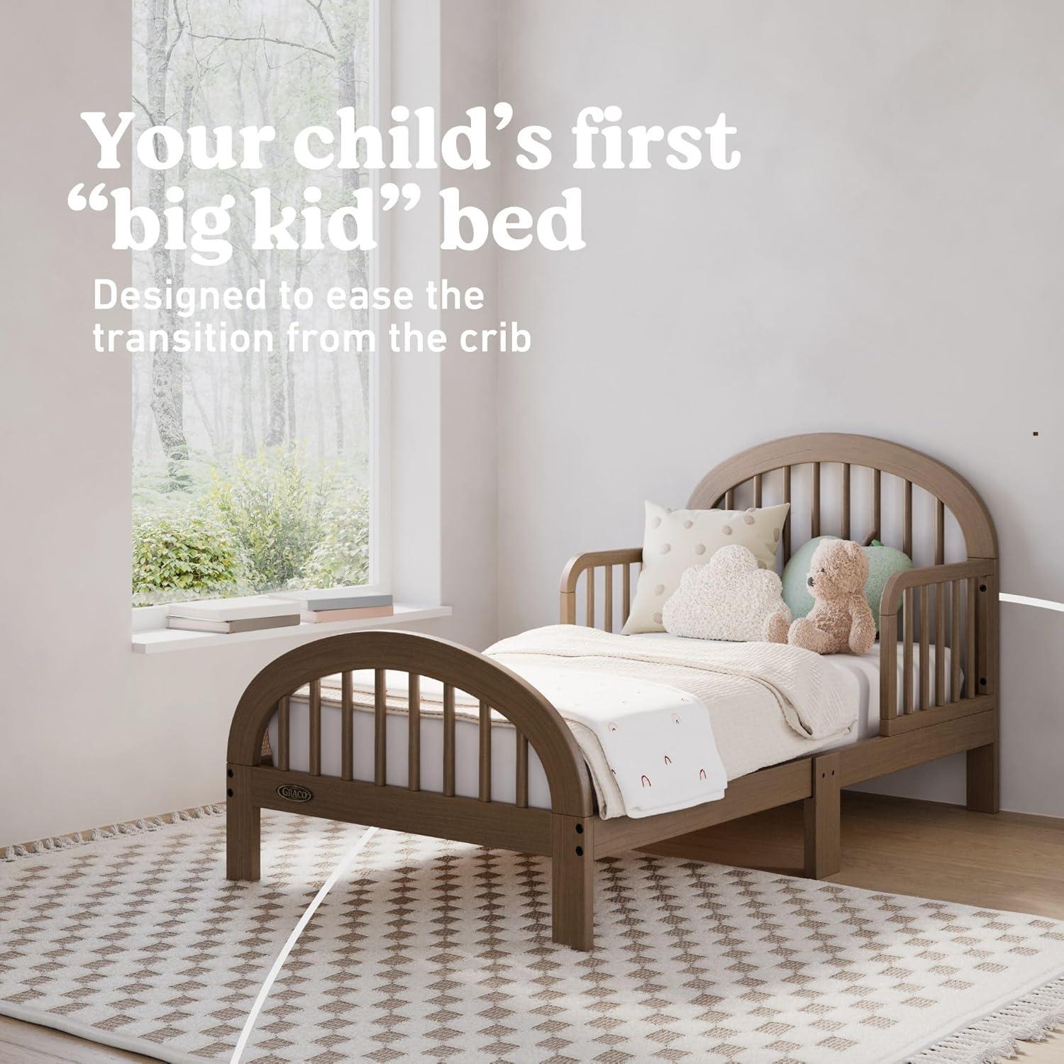 imageGraco Olivia Toddler Bed Driftwood GREENGUARD Gold Certified Includes Toddler Safety Guardrails Fits Standard Crib amp Toddler Mattress Stylish Arched DesignHazelnut