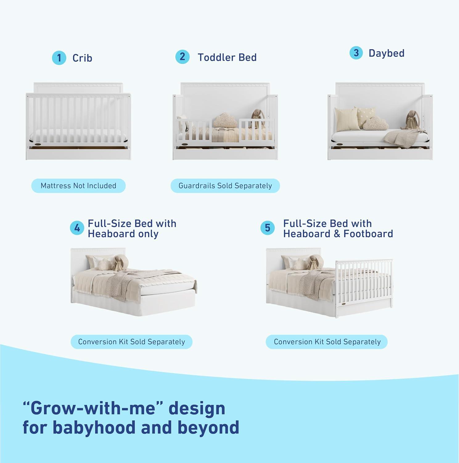 imageGraco Sasha 5in1 Convertible Crib with Drawer Frosted Oat GREENGUARD Gold Certified Wood Crib Converts to Toddler Bed Daybed FullSize Bed Stylish Classic DesignWhite