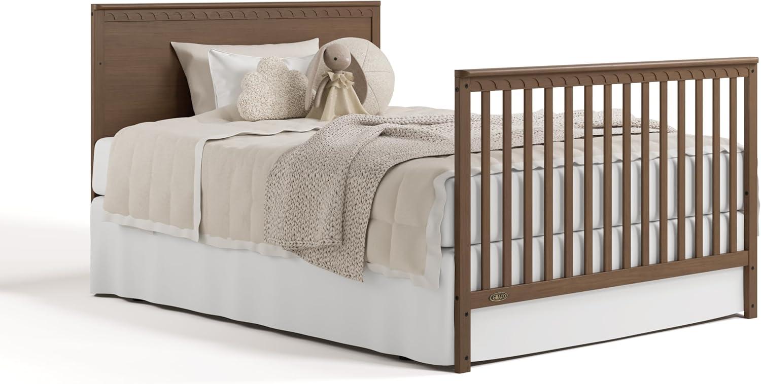 imageGraco Sasha 5in1 Convertible Crib with Drawer Frosted Oat GREENGUARD Gold Certified Wood Crib Converts to Toddler Bed Daybed FullSize Bed Stylish Classic DesignHazelnut