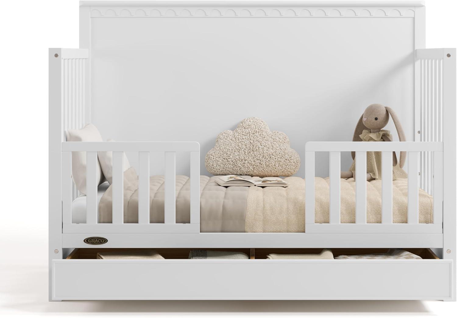 imageGraco Sasha 5in1 Convertible Crib with Drawer Frosted Oat GREENGUARD Gold Certified Wood Crib Converts to Toddler Bed Daybed FullSize Bed Stylish Classic DesignWhite