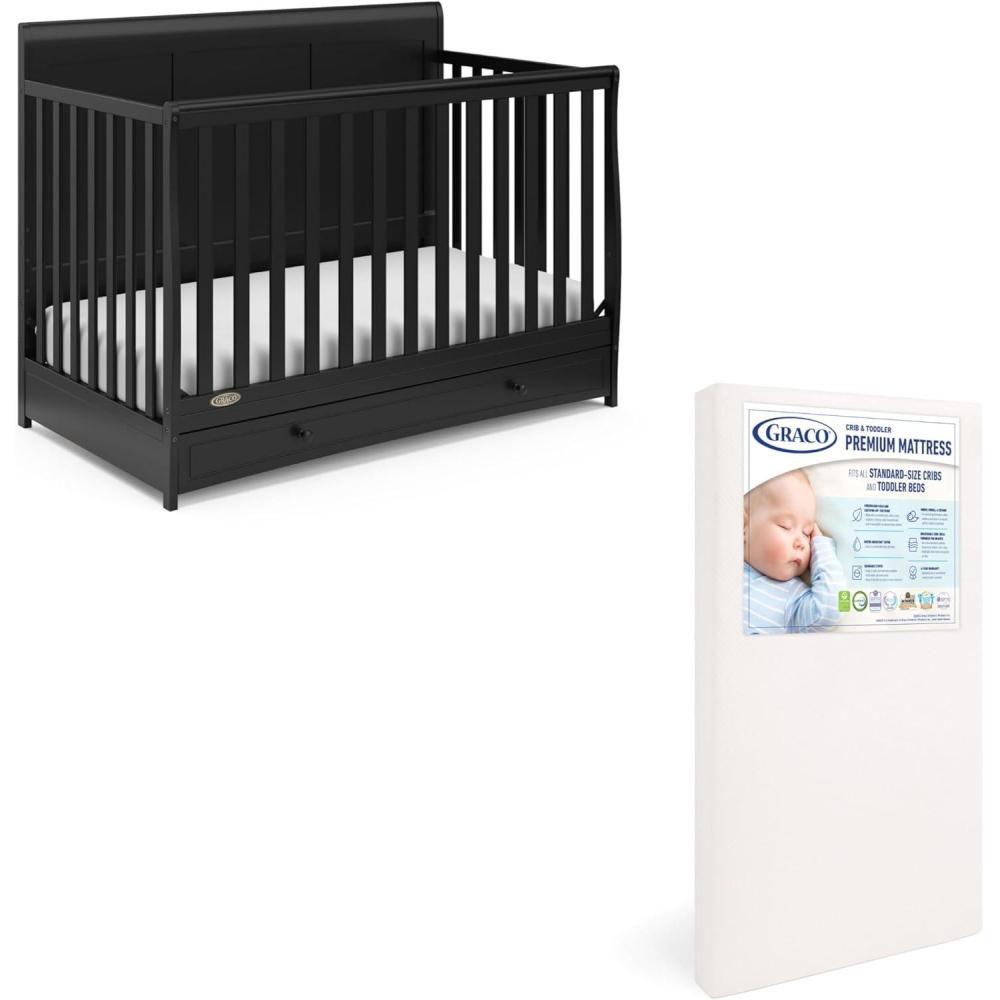 imageGraco Asheville 5in1 Convertible Crib with Drawer White GREENGUARD Gold Certified Crib with Drawer Combo FullSize Nursery Storage Drawer Converts to Toddler Bed Daybed and FullSize BedBlack