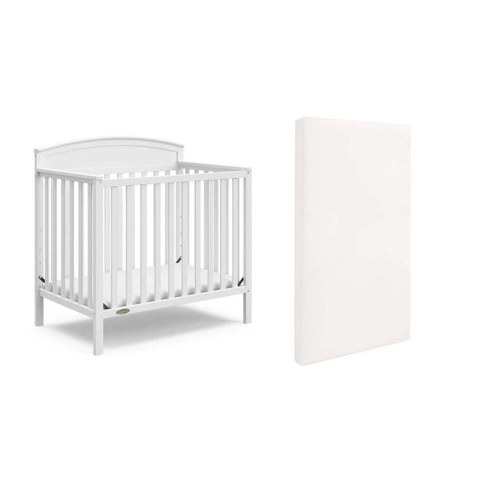 imageGraco Benton 4in1 Convertible Mini Crib with Bonus Crib Mattress White GREENGUARD Gold Certified 275Inch Mattress Included Baby Crib Converts to Twin Bed Ideal for Small SpacesWhite