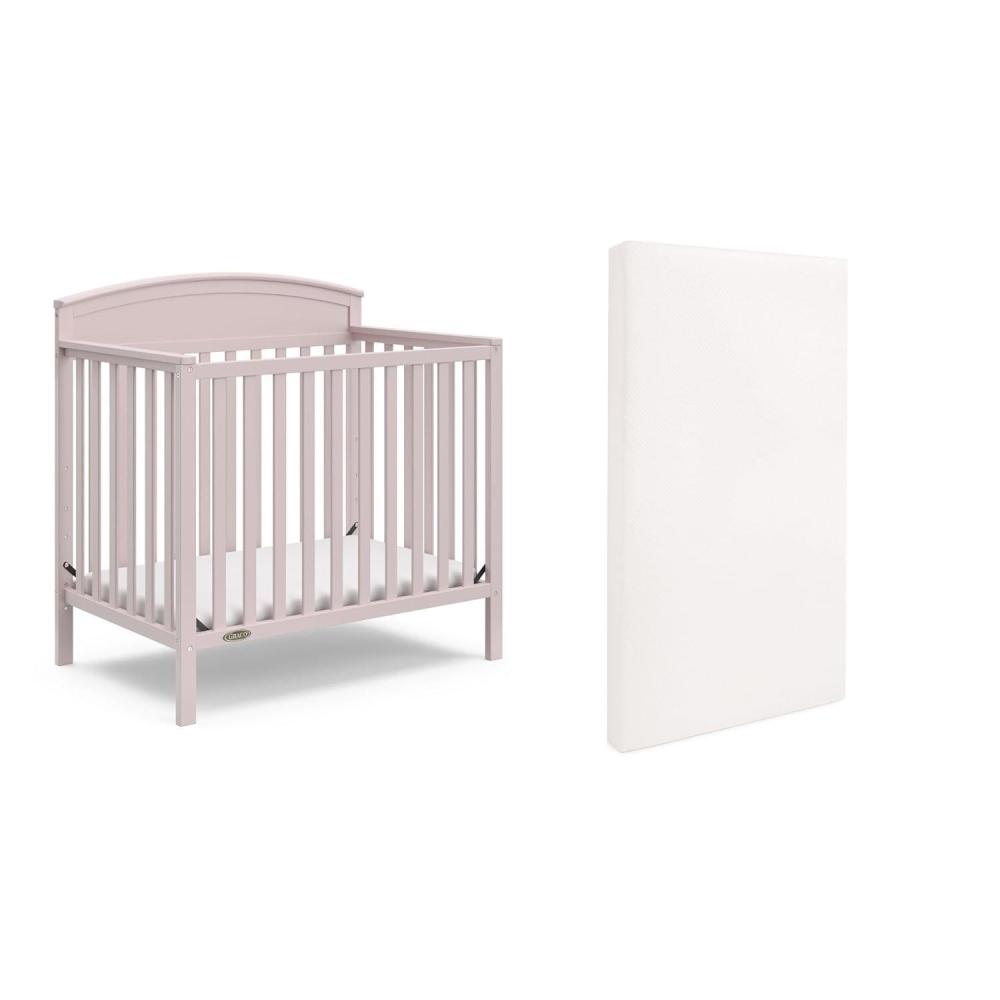 imageGraco Benton 4in1 Convertible Mini Crib with Bonus Crib Mattress White  GREENGUARD Gold Certified 275Inch Mattress Included Baby Crib Converts to Twin Bed Ideal for Small SpacesBlush