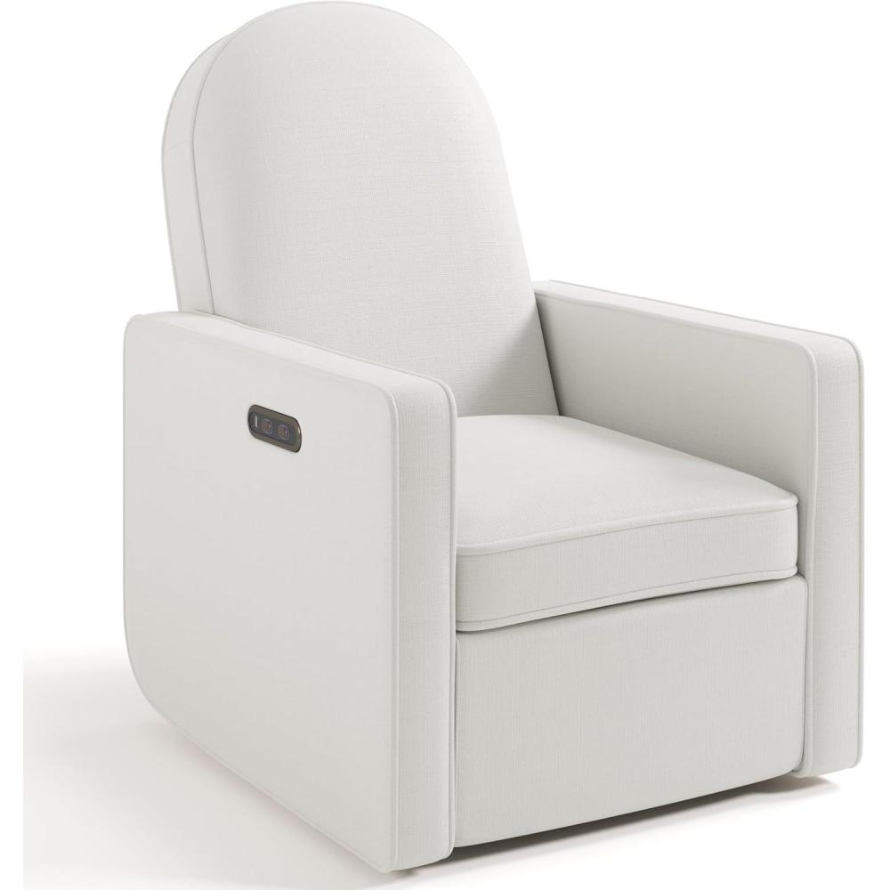 imageGraco Olivia SmallSpaces Premium Nursery Power Recliner Swivel Glider Ivory Boucle Smaller Profile for Smaller Rooms Upholstered Power Recliner Chair USB Charging Port Durable Metal BaseIvory Basketweave