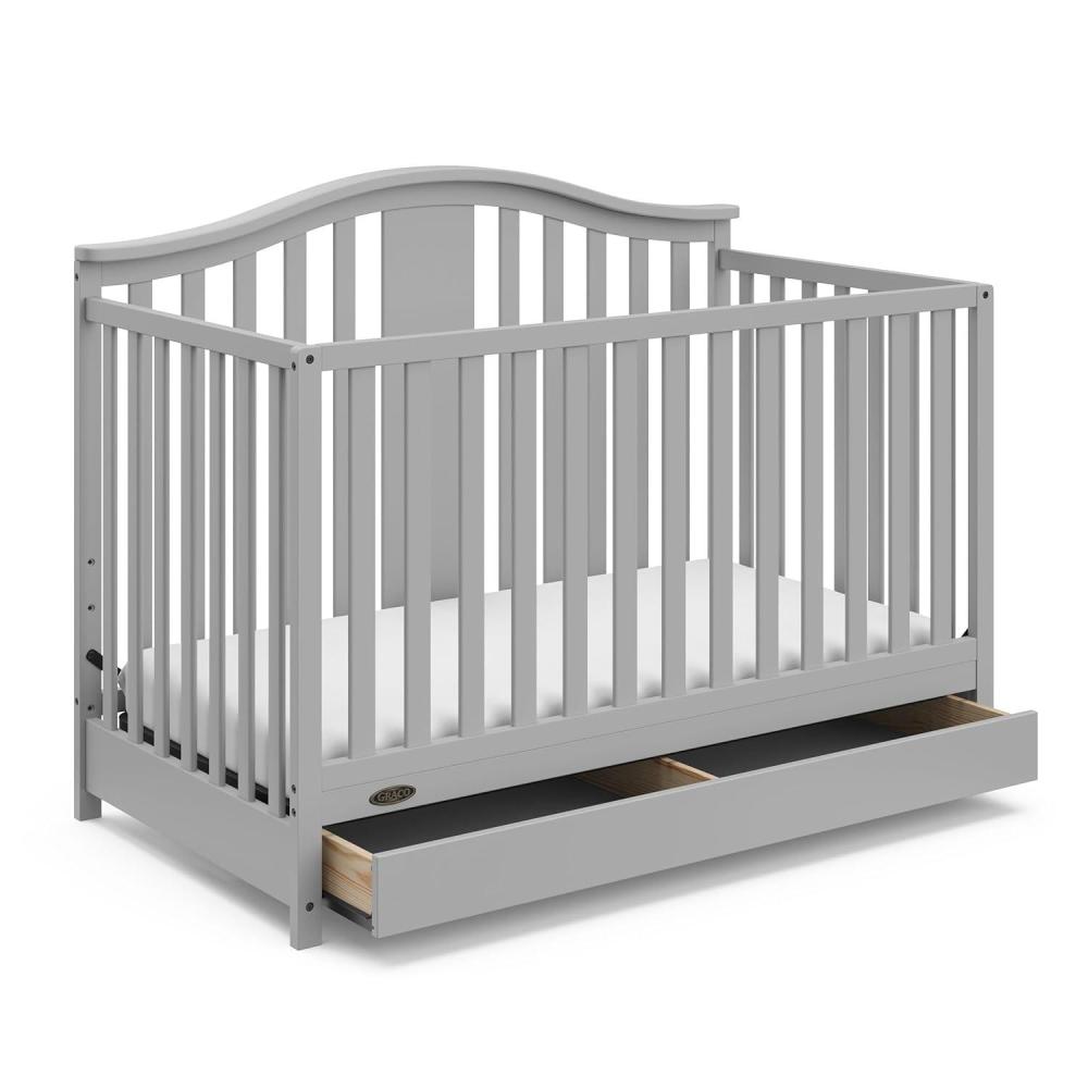 imageGraco Solano 4in1 Convertible Crib with Drawer Pebble Gray  GREENGUARD Gold Certified Includes FullSize Nursery Storage DrawerPebble Gray