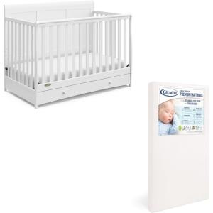 Graco Asheville 5-in-1 Convertible Crib with Drawer (White) – GREENGUARD Gold Certified, Crib with Drawer Combo, Full-Size Nursery Storage Drawer, Converts to Toddler Bed, Daybed and Full-Size Bed(White)