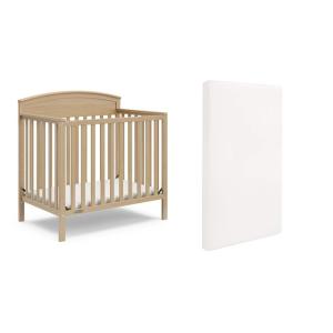 Graco Benton 4-in-1 Convertible Mini Crib with Bonus Crib Mattress (White) – GREENGUARD Gold Certified, 2.75-Inch Mattress Included, Baby Crib Converts to Twin Bed, Ideal for Small Spaces(Driftwood)