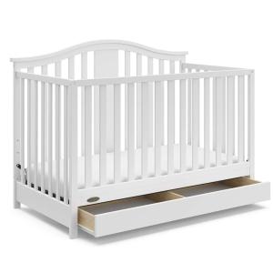 Graco Solano 4-in-1 Convertible Crib with Drawer (Pebble Gray) – GREENGUARD Gold Certified, Includes Full-Size Nursery Storage Drawer(White)