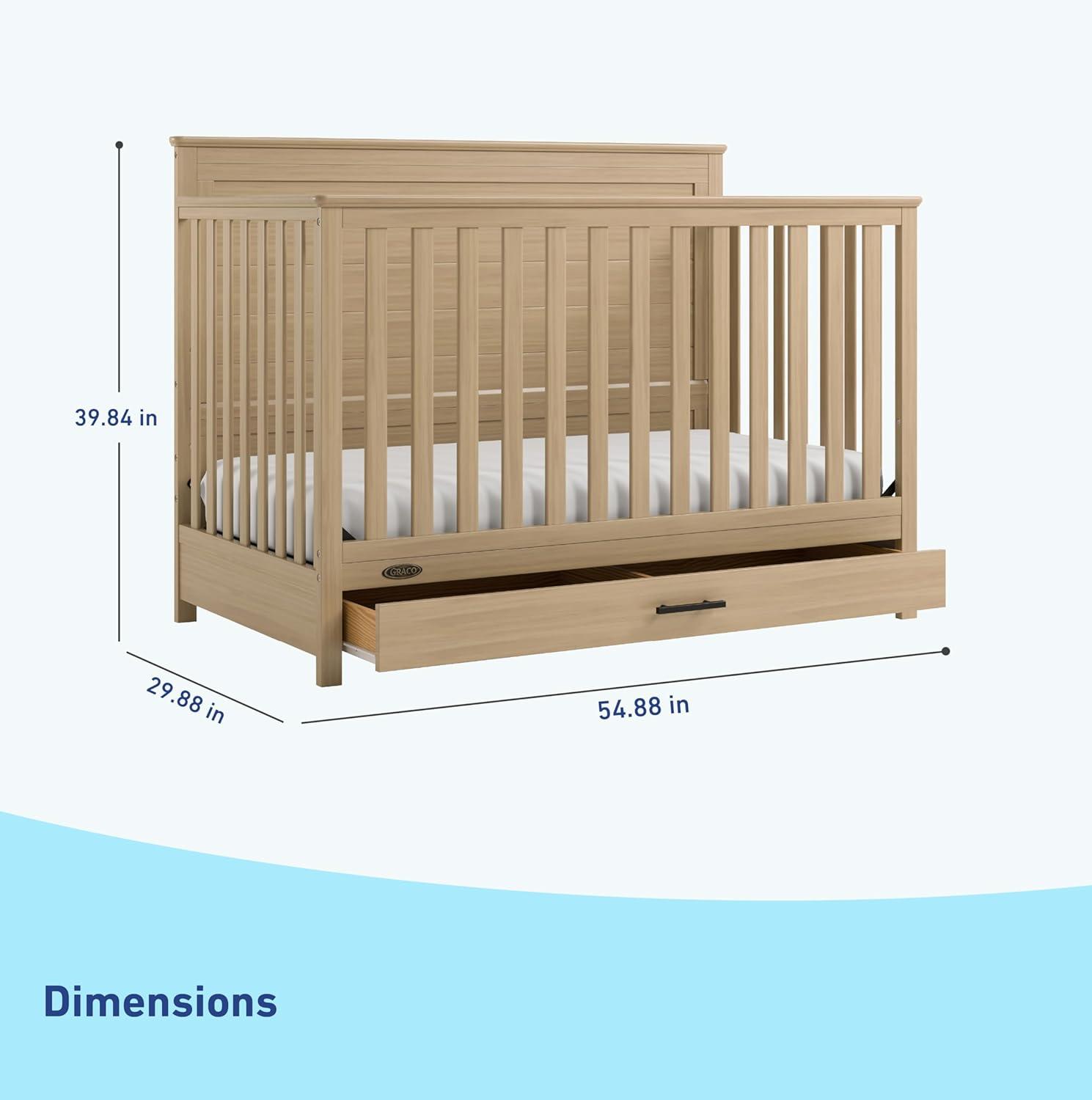 imageGraco Tristan 5in1 Convertible Crib with Drawer Frosted Oat GREENGUARD Gold Certified Fits Standard Crib Mattress Premium Handle Converts to Toddler Bed Daybed and FullSize BedDriftwood